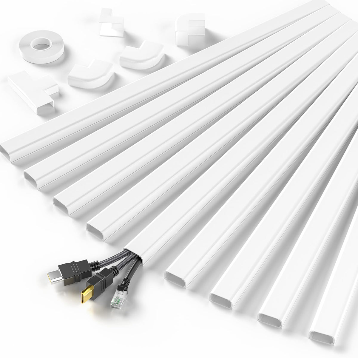 Delamu TV Cord Hider, Cord Covers for 2-3 Wires on Wall, Paintable Cable Hider Wire Covers for Cords, Easier Setup Wire Hiders for TV on Wall, Cable Cover Management to Hide Wires, W0.94H0.47in, White