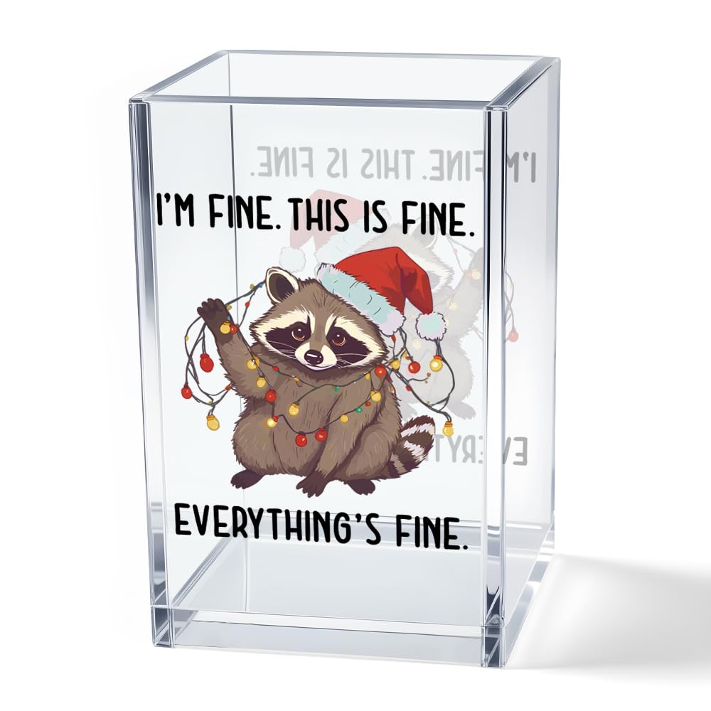 It's Fine I'm Fine Acrylic Cosmetic Pencil Pen Holder Cup, Funny Black Cat Pen Holder Cup, Cat Lover Gift for Women Men, Office Sarcastic Gifts for Women Men Colleague Boss