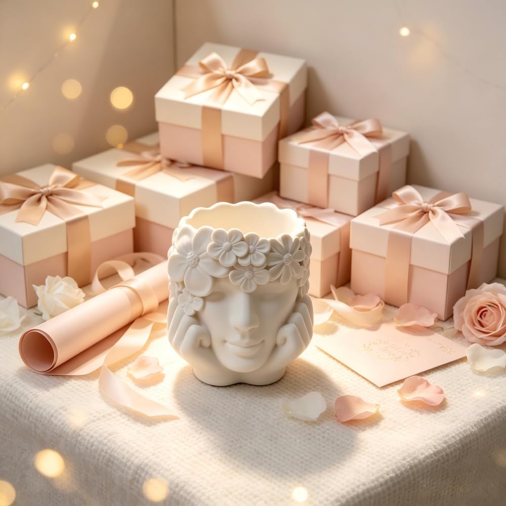 White Resin Flower Girl Chin Rest Pen Holder for Desk