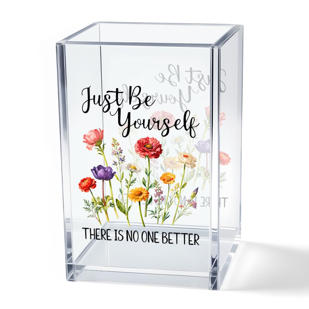 Just Breathe Acrylic Cosmetic Pencil Pen Holder Cup, Hope Inspirational Makeup Brush Organizer Holder, Women Faith Gifts, Encouragement Gifts for Women Mom Daughter Sister Friend Yoga Teacher