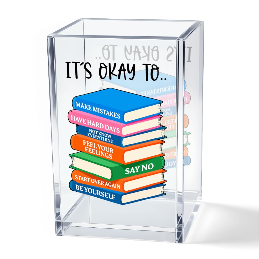 Just Breathe Acrylic Cosmetic Pencil Pen Holder Cup, Hope Inspirational Makeup Brush Organizer Holder, Women Faith Gifts, Encouragement Gifts for Women Mom Daughter Sister Friend Yoga Teacher