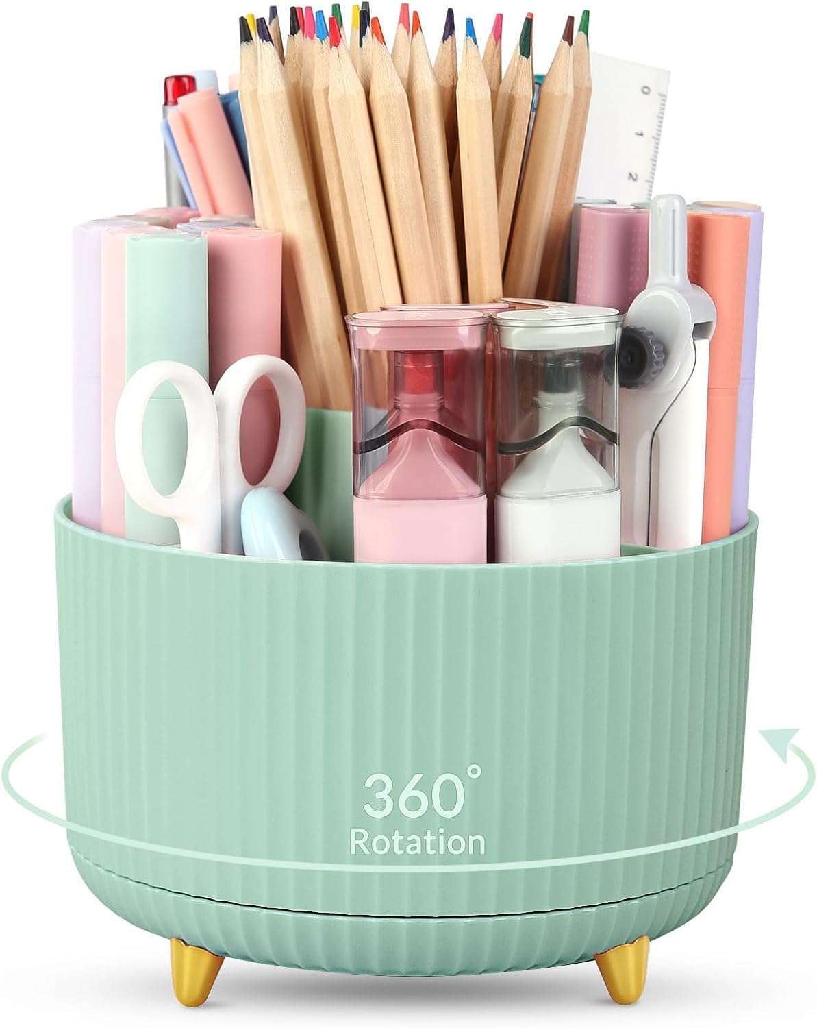 SKYDUE 360 Rotating Purple Pen & Art Supply Organizer - 5 Slot Desk Organizer for Office, School, Home