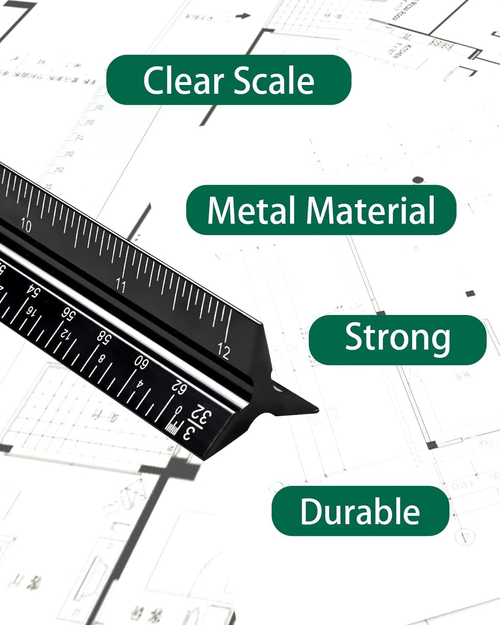 Architectural Scale Ruler 3 Pack Aluminum Triangular Ruler 12 Inch Imperial Metal Scale Ruler for Blueprint Drafting Ruler for Architect, Civil Engineer, Draftsman