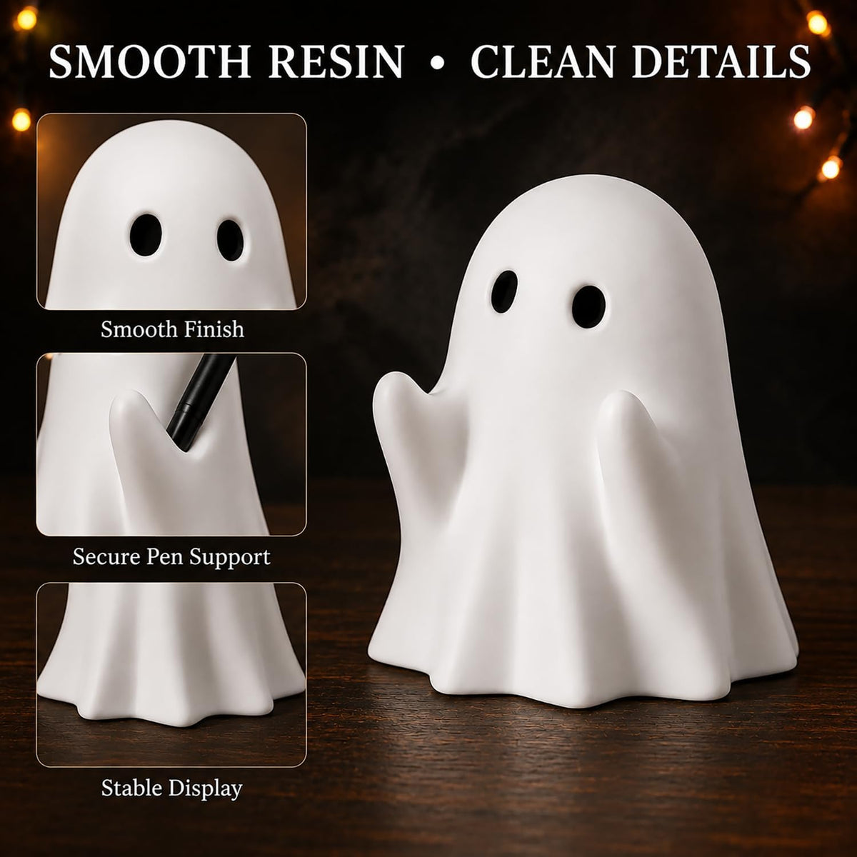 Halloween Ghost Figurine - Spooky Resin Pen Holder Statue, Cute Decor for Halloween Decorations Indoor, Funny Porch and Indoor Spooky Home Decor Gifts