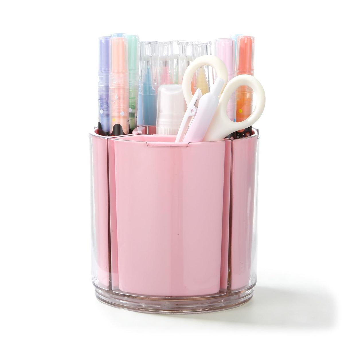 Comix 360° Rotating Pen Holder for Desk, Beige Pencil Holder with 5 Slots