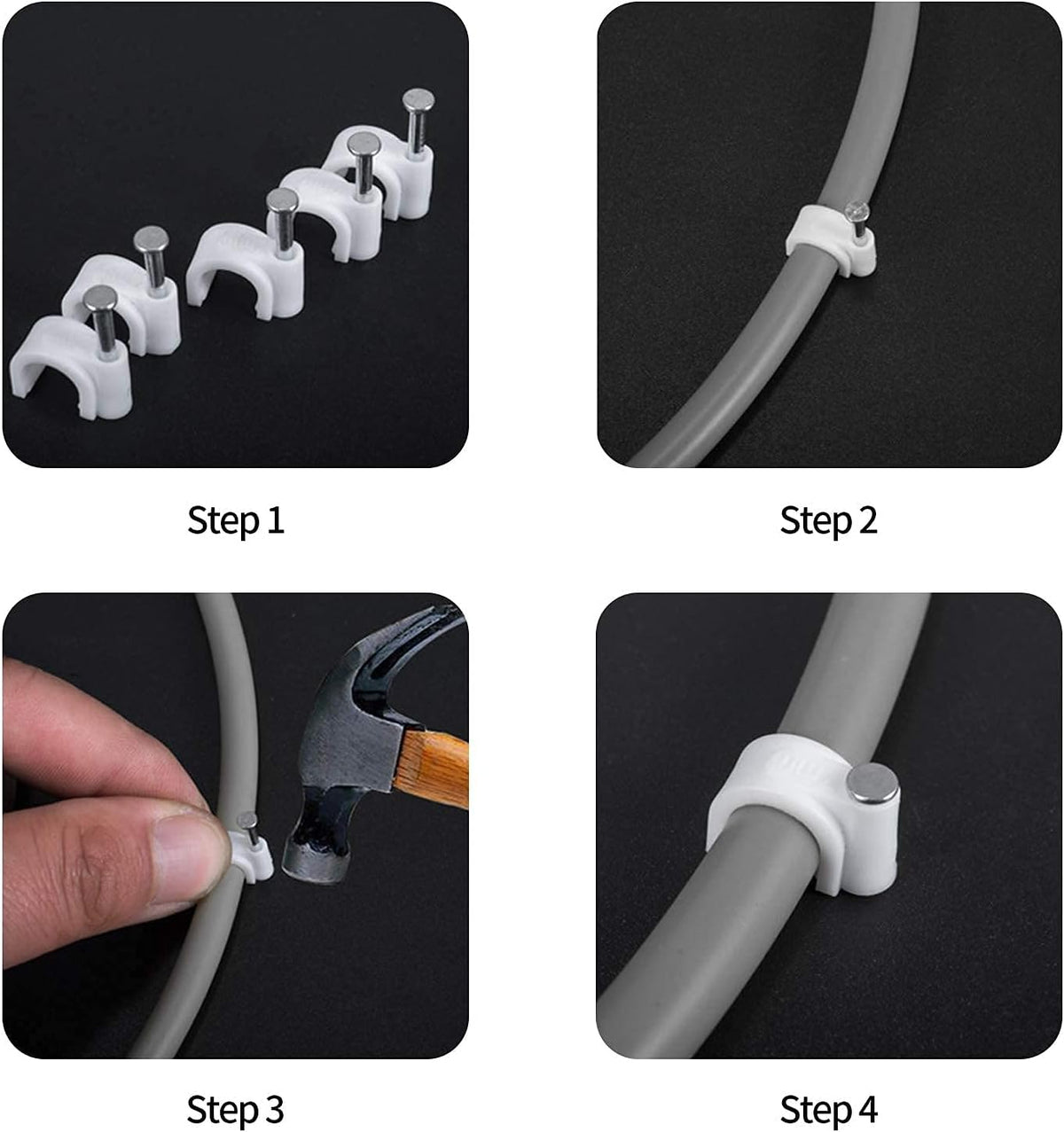 Abnii Cable Nails Clips, 400 Pcs, 4mm 6mm 8mm 10mm, Wire Wall Clips, White
