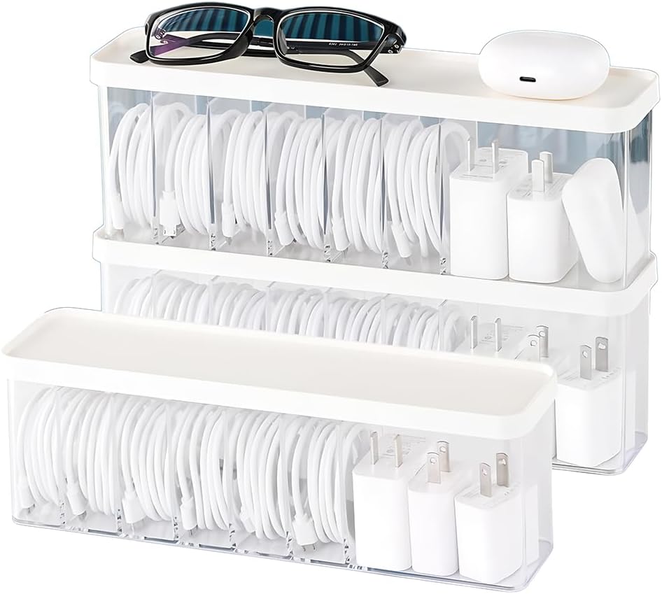 Charger Cable Cord Storage Organizer Box - Easy Storage Without Cable Ties