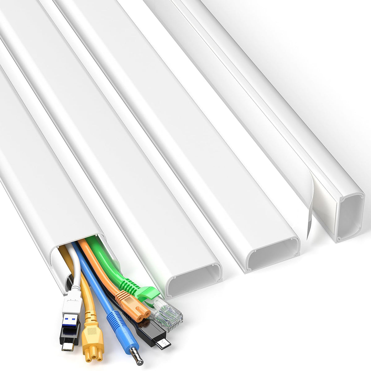 Delamu TV Cord Hider, Cord Covers for 2-3 Wires on Wall, Paintable Cable Hider Wire Covers for Cords, Easier Setup Wire Hiders for TV on Wall, Cable Cover Management to Hide Wires, W0.94H0.47in, White