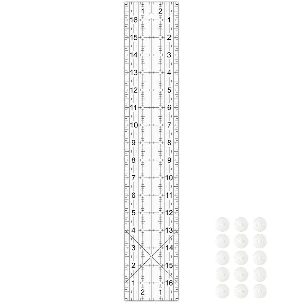 Acrylic Quilters Ruler,Sewing Ruler,3-Inch by 17-Inch, Non Slip Rings 15 Pieces for Quilting and Sewing (Clear)