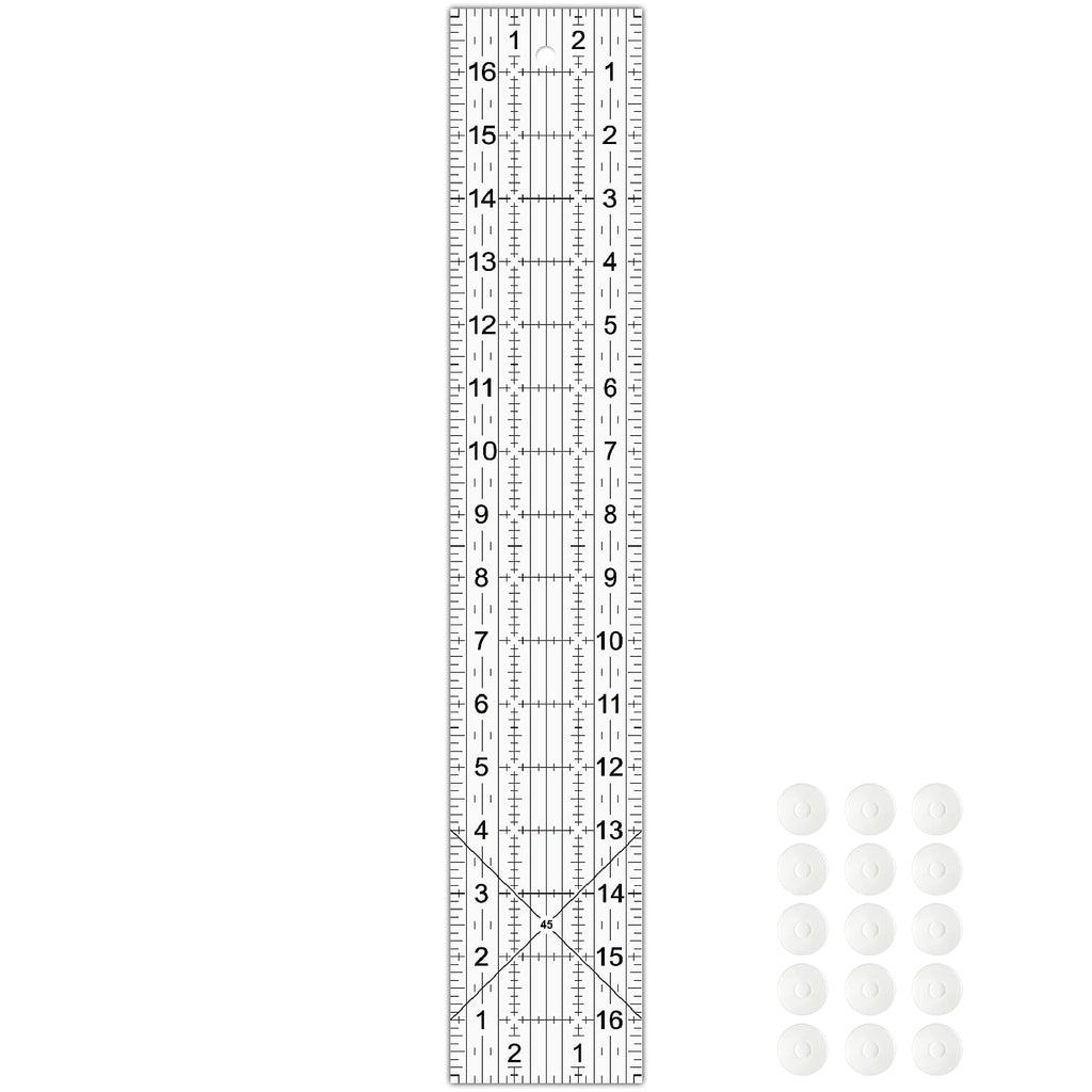 Acrylic Quilters Ruler,Sewing Ruler,3-Inch by 17-Inch, Non Slip Rings 15 Pieces for Quilting and Sewing (Clear)
