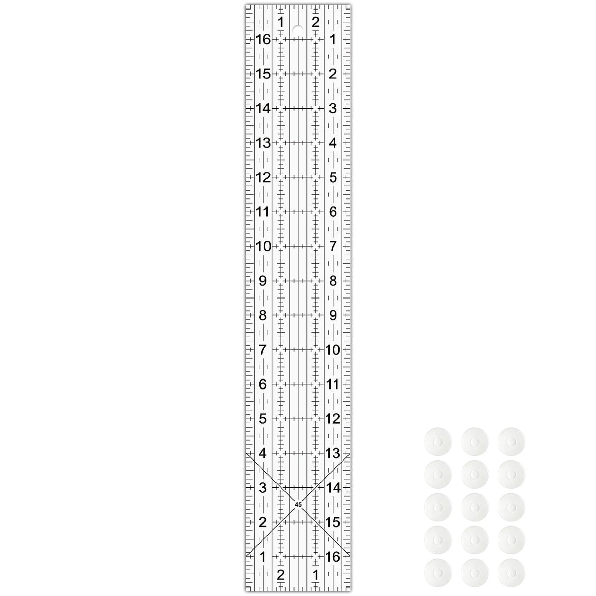 Acrylic Quilters Ruler,Sewing Ruler,3-Inch by 17-Inch, Non Slip Rings 15 Pieces for Quilting and Sewing (Clear)