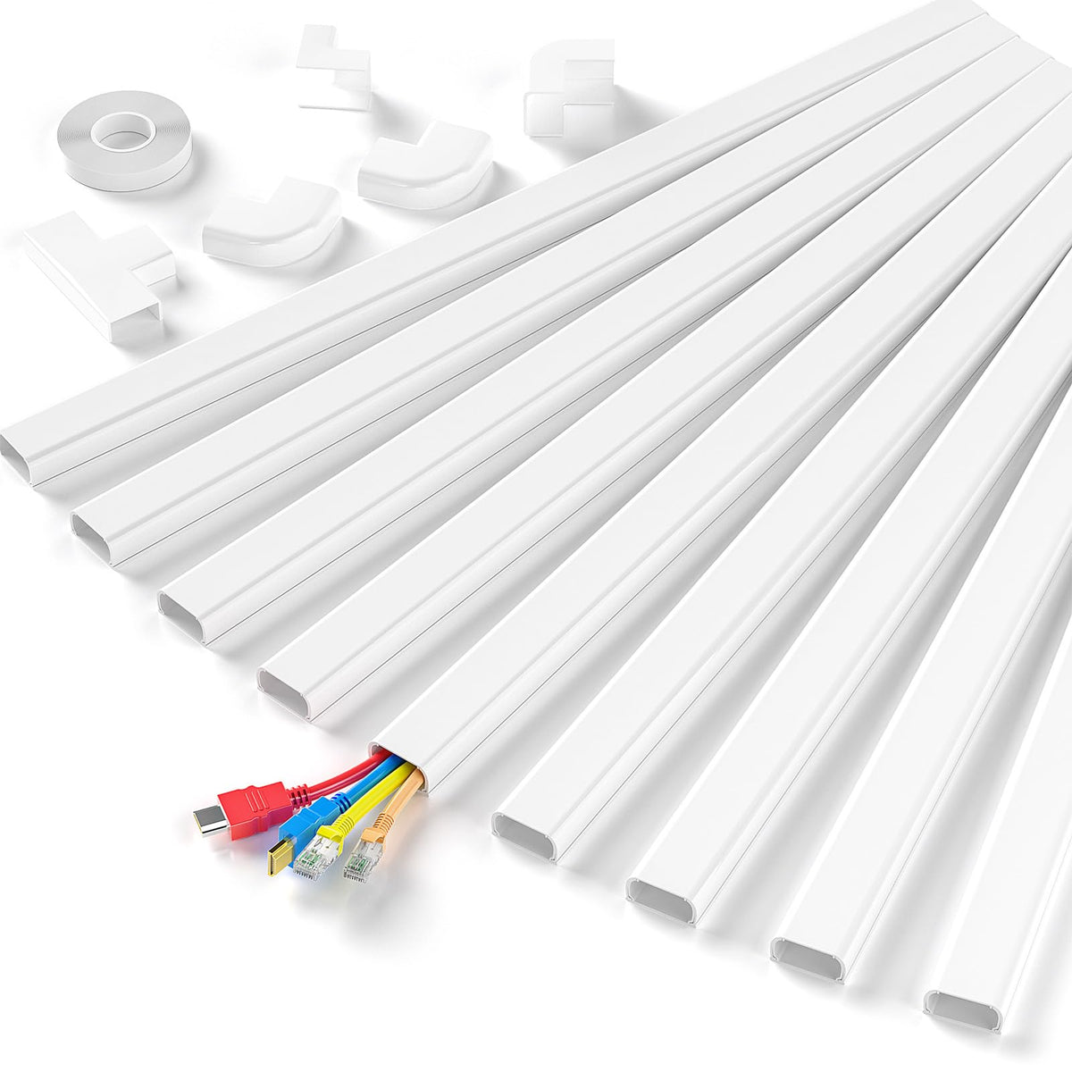 Delamu TV Cord Hider, Cord Covers for 2-3 Wires on Wall, Paintable Cable Hider Wire Covers for Cords, Easier Setup Wire Hiders for TV on Wall, Cable Cover Management to Hide Wires, W0.94H0.47in, White