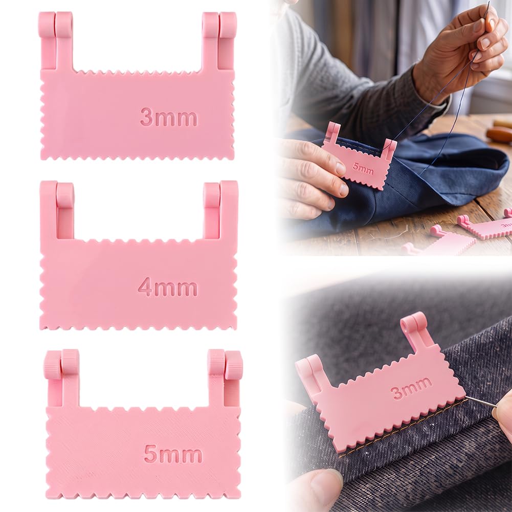 3Pcs Clip-On Sewing Ruler Set-Edge Stitch Lock&Sewing Gauge (3,4,5mm,Pink)
