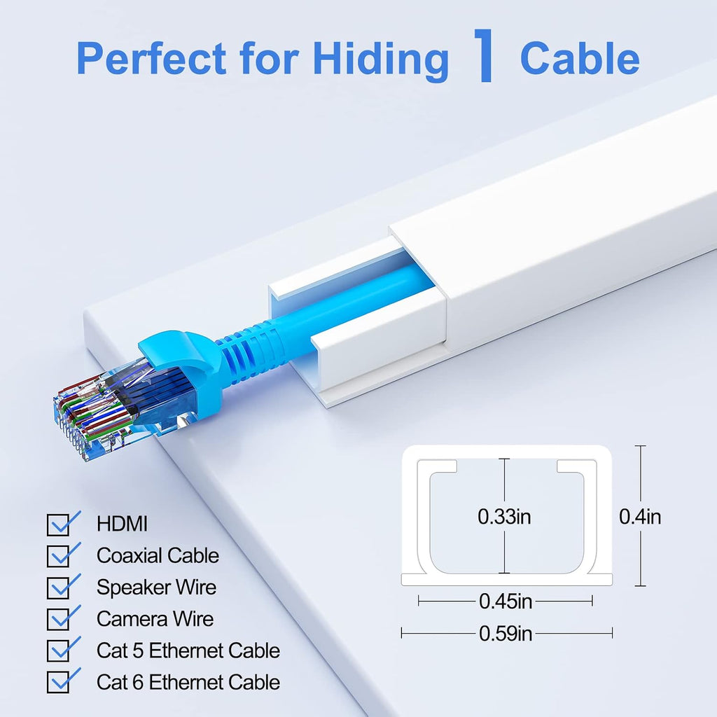 Yecaye Cord Hider, 113in One-Cord Cable Raceways, W0.59in H0.4in, White