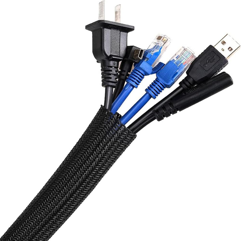 AGPTEK White Cable Management Sleeve, 2 Pack 5ft - 1.2 inch Cord Hider