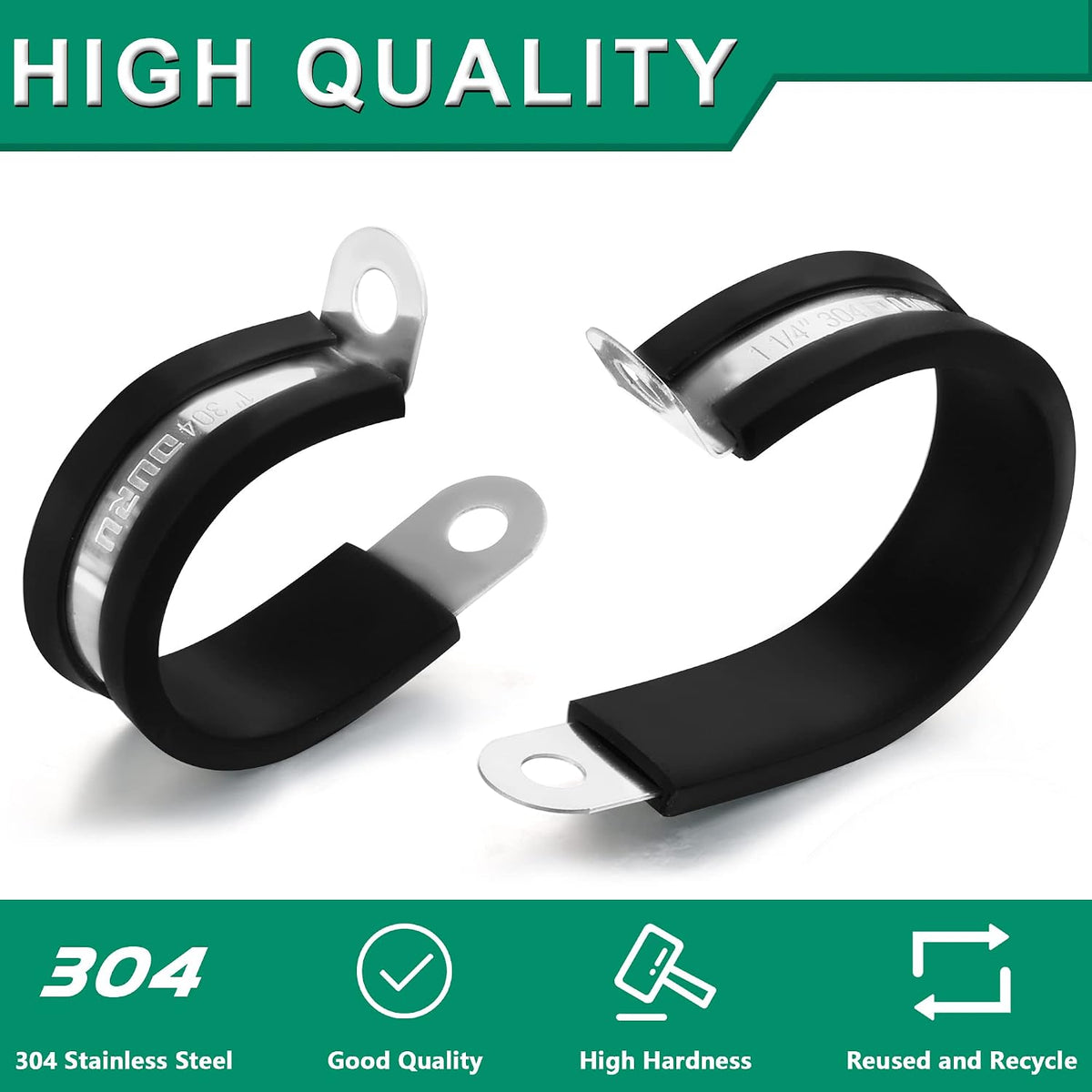 OURU 1-1/4 Inch Cable Clamps, Rubber Coated Insulated Clamps, 50pcs, 32mm