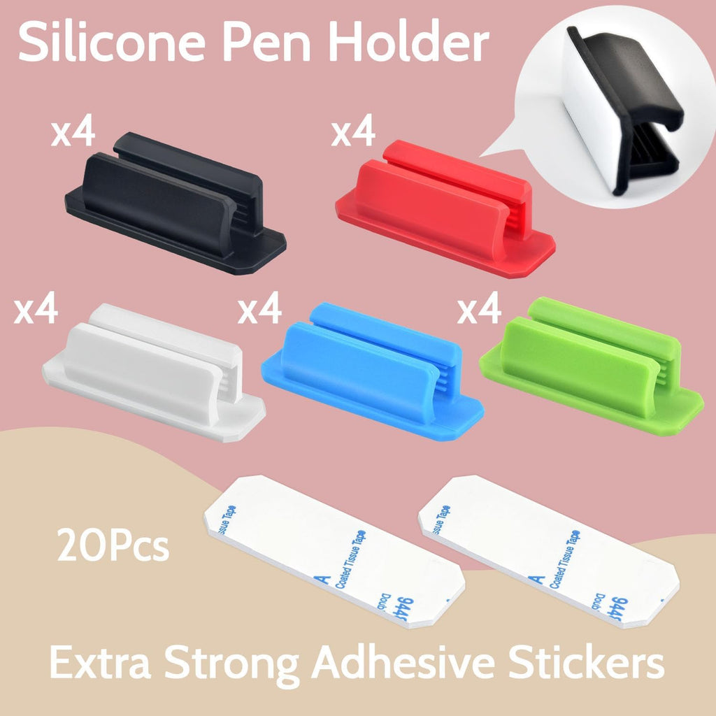 20 Pack Colorful Adhesive Silicone Pen Holders Pencil/Marker Clips For Desk