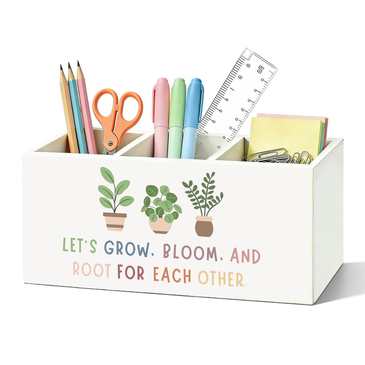 Boho Classroom Pen Organizer for Desk, Wooden Pen Holder, Classroom Pencil Holder, We Can Do Hard Things Motivational Organizer for Kids Room Desk Accessories Tabletop Decorations