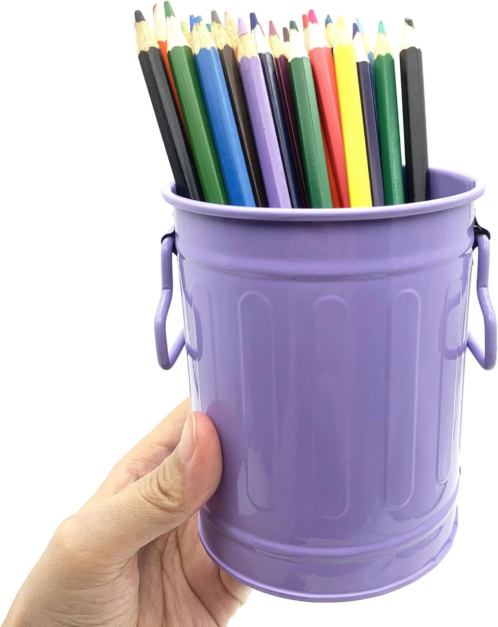 Desk Pen Holder, Metal Pencil Holder for Desk, Desk Organizer with Handle, Makeup Brush Holders, Pencil Cup, Desktop Storage Organizer for Office, School, Home (Purple)