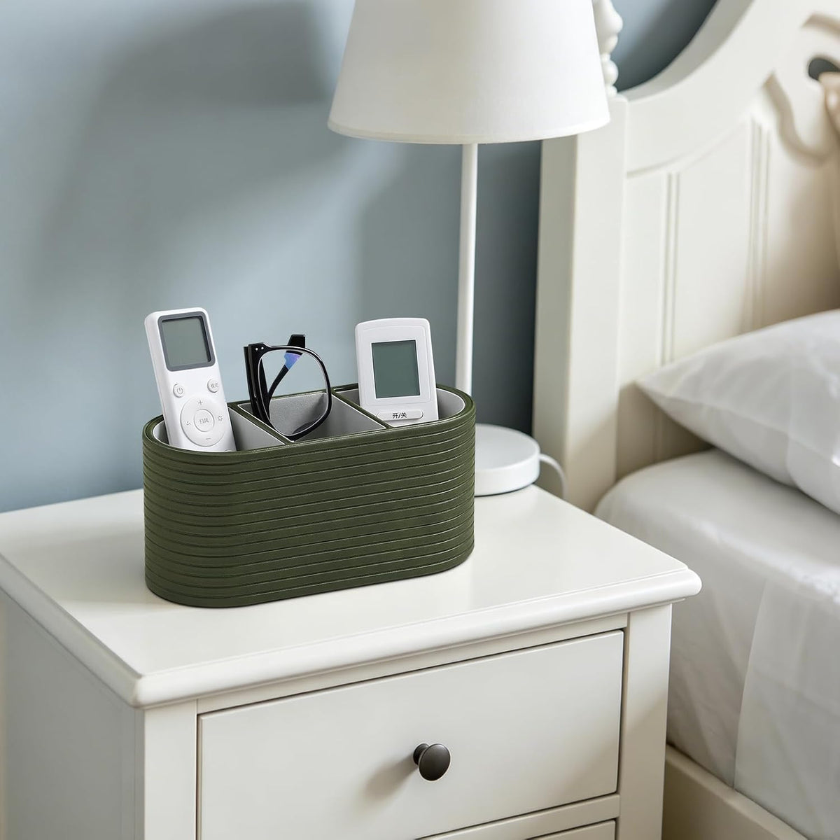 Oval Pen Holder for Desk, Remote Control Holder (Olive Green)