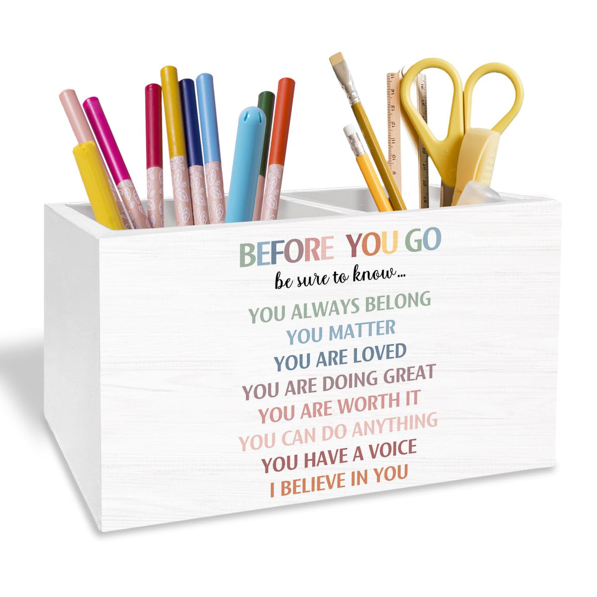 Boho Sunshine Pen Holder for Desk, Boho Classroom Decor Pencil Organizer, Cute Orange Yellow Sun Wooden Box Sign Desk Decor for Kids Room Nursery Playroom Classroom Decoration