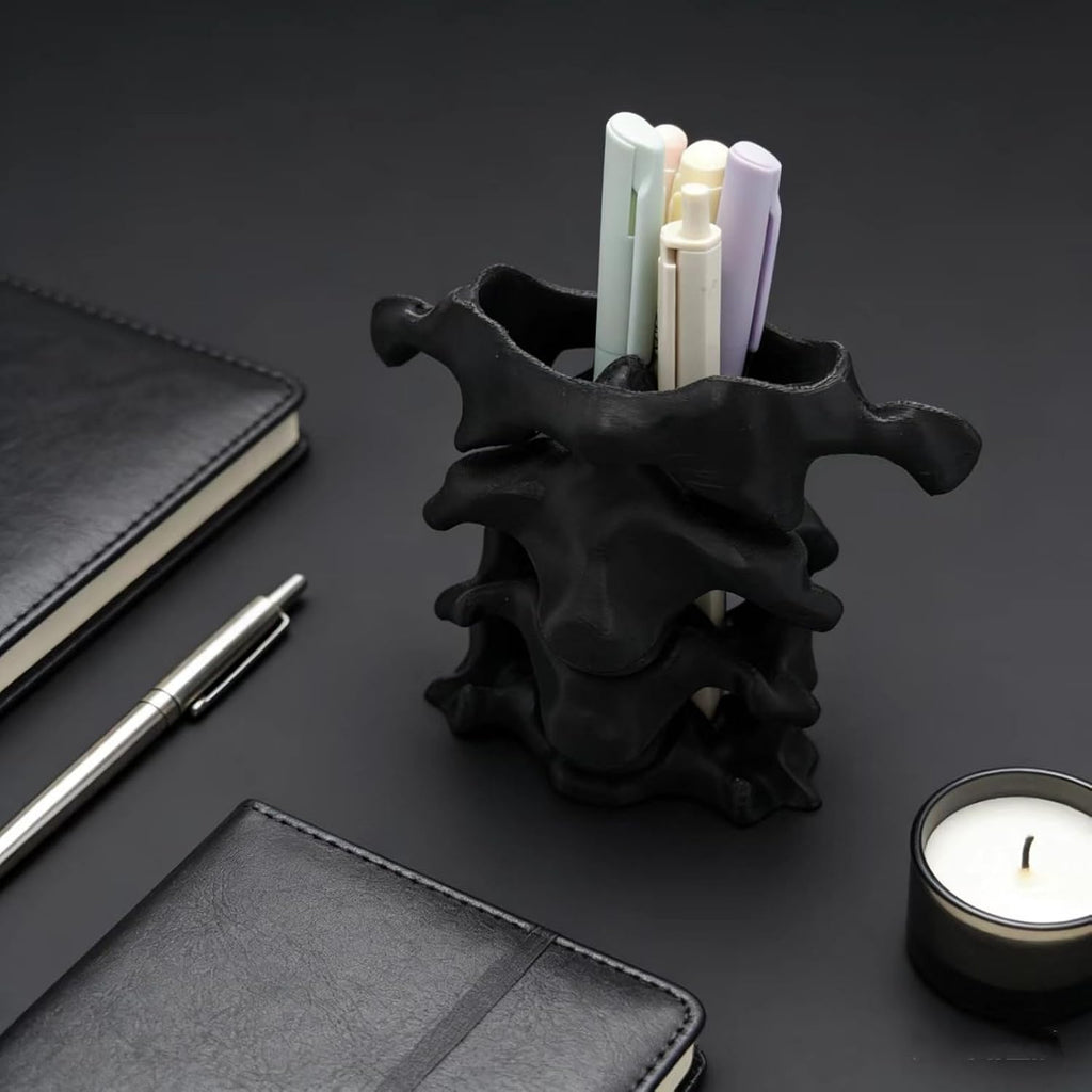 TIME&TRAVE Unique Spine Pen Holder Set for Desk, Pencil Holder Desk Organizers, Office Supplies Decorations Idea Gift for Doctors, Nurses, Chiropractors (5-7 Pens Black)