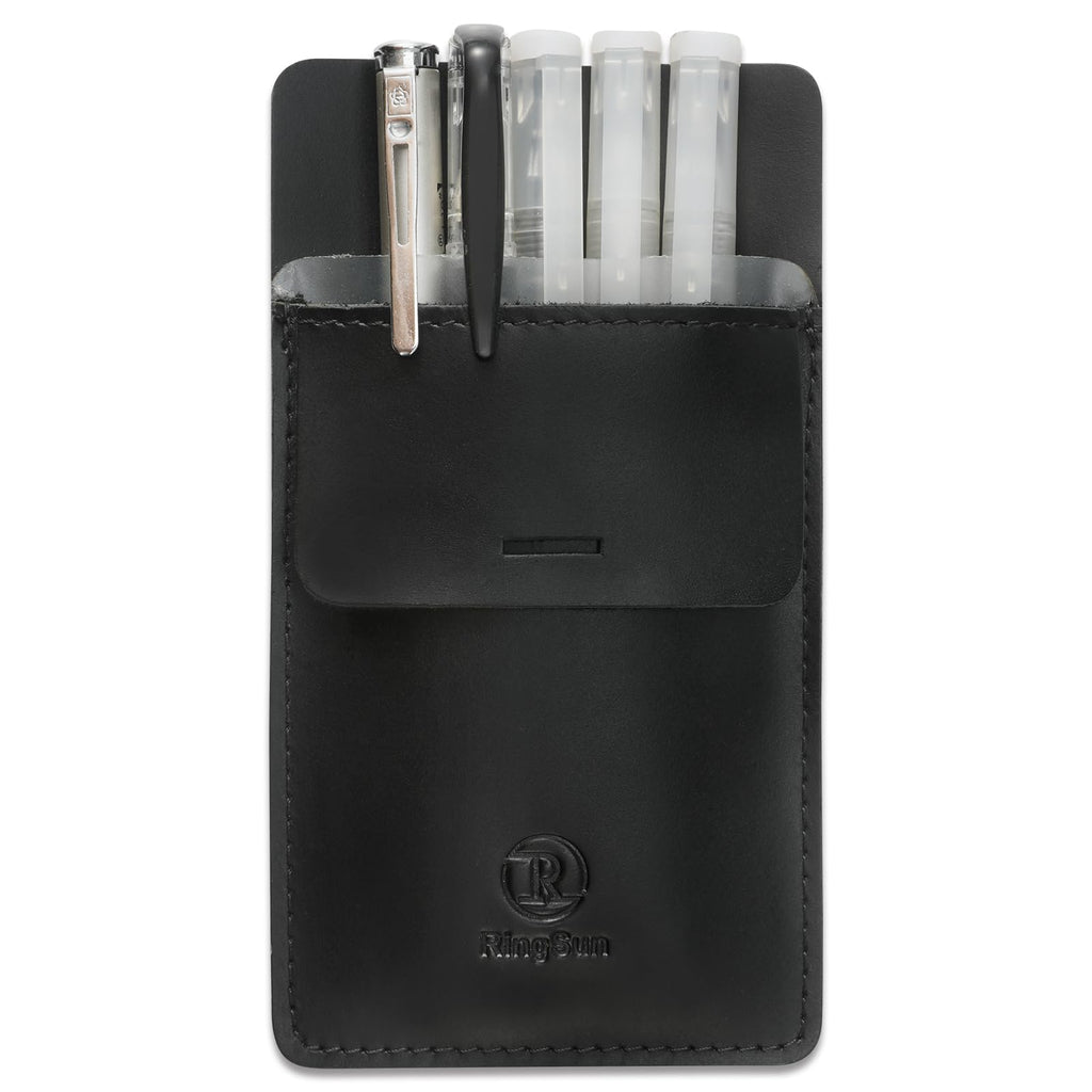 Ringsun Men's Pocket Protector - Full Grain Leather - Heavy Duty Pen Holder for Shirts, Lab Coats - Holds 6 Pens & Pointers & Cards
