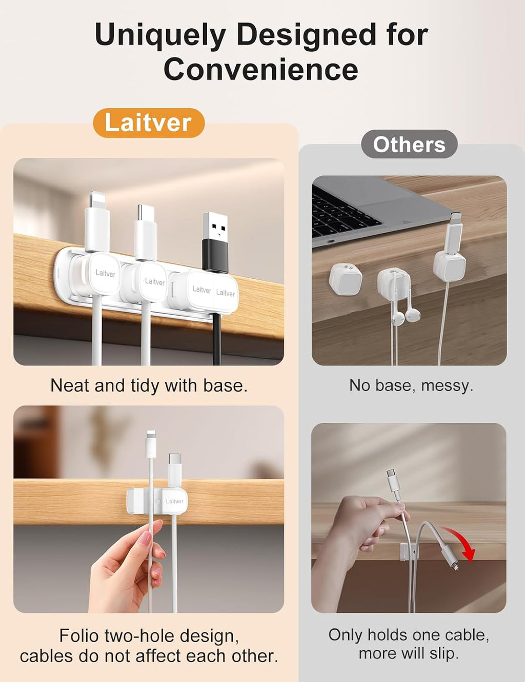 6 Pack Magnetic Cable Clips [1s Open/Lock], Cord Organizer Holder