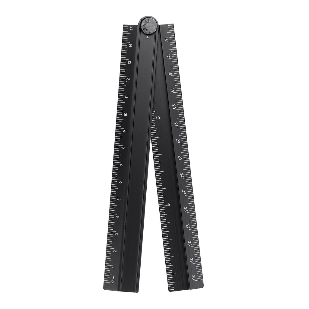HARFINGTON Folding Straight Ruler 30cm Aluminum Alloy Protractor Black