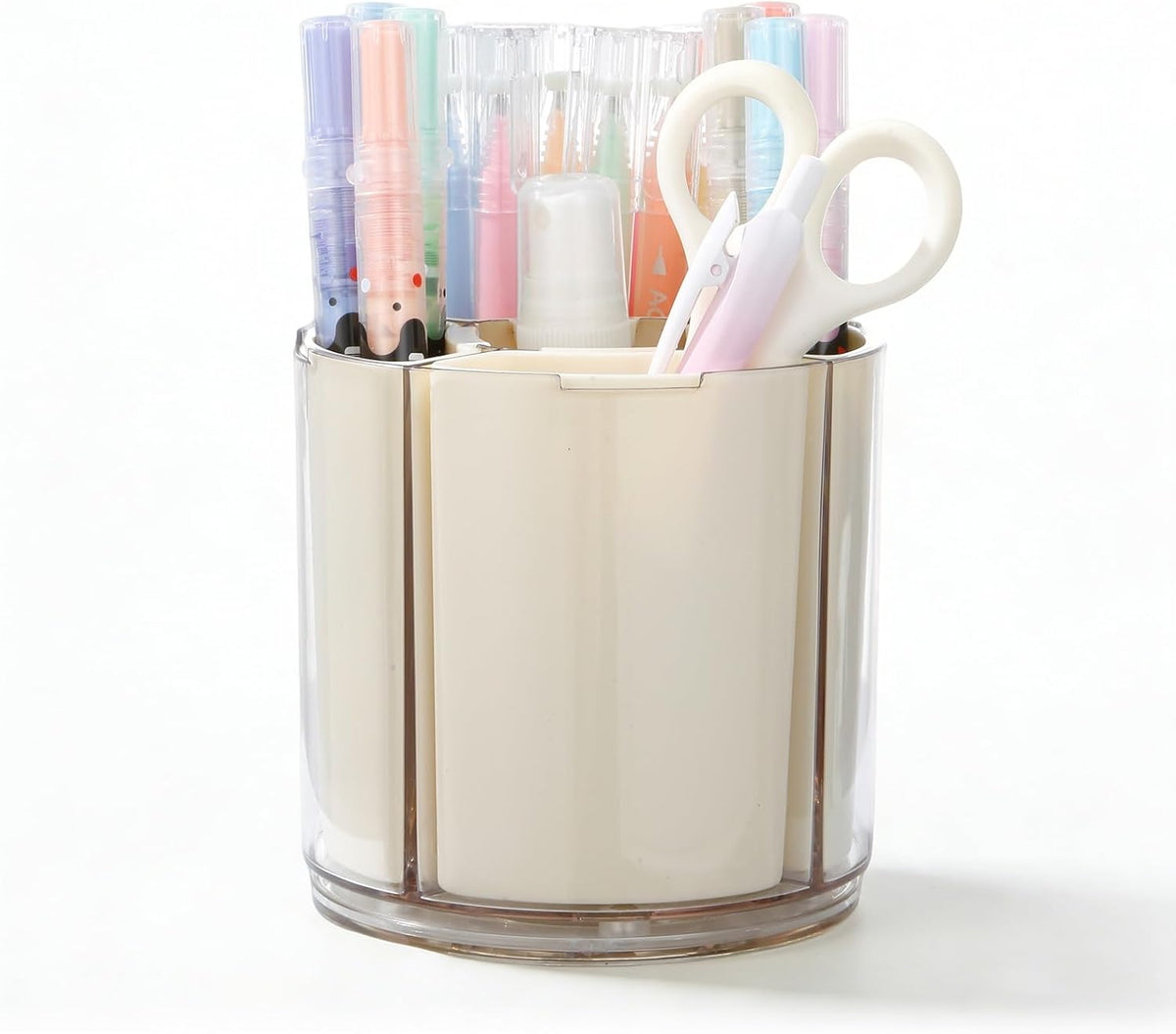 Comix 360° Rotating Pen Holder for Desk, Beige Pencil Holder with 5 Slots