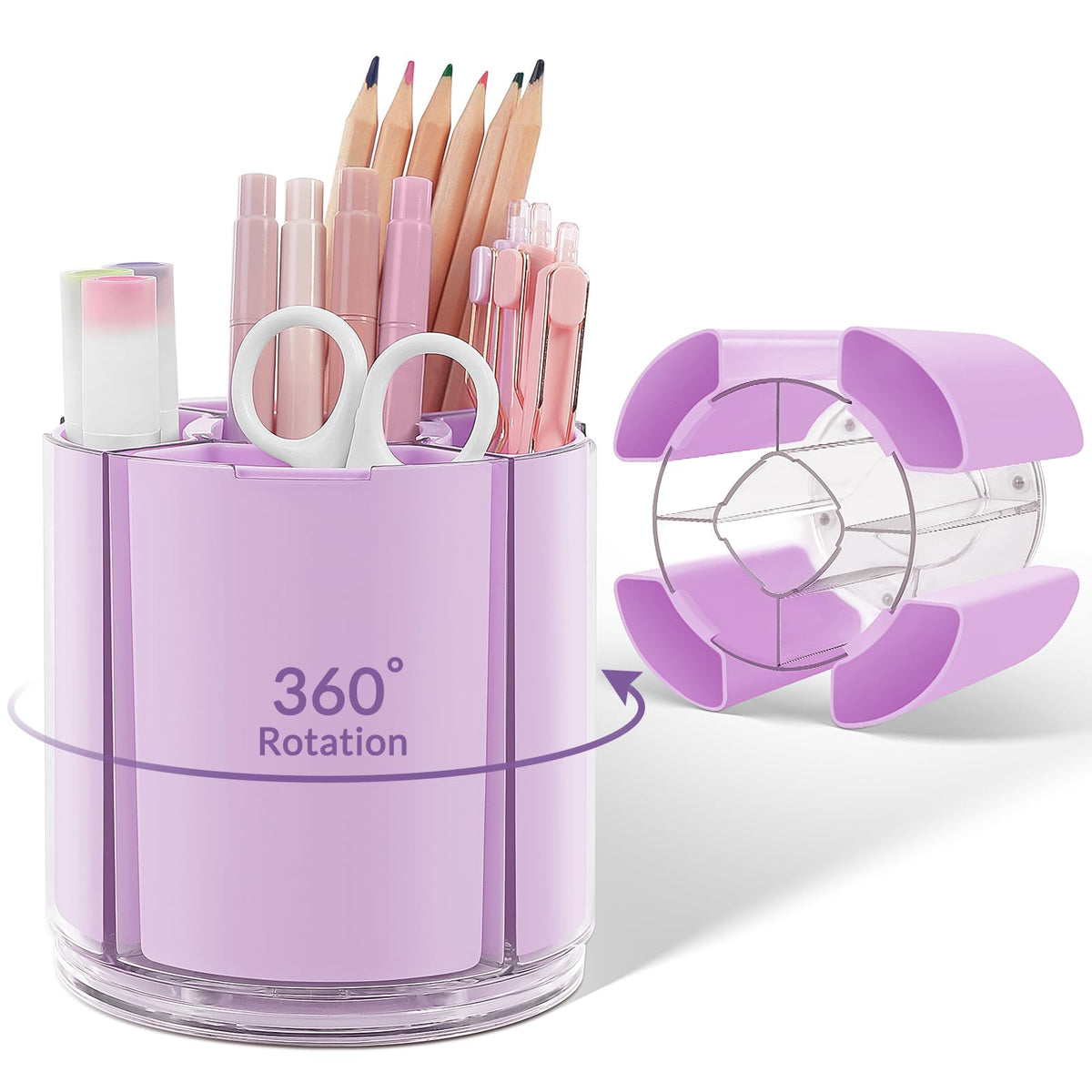 KONVINIT Pink Pen Holder for Desk, 5 Slots 360° Rotating Pen Organizer, Cute Desk Organizers and Accessories for School, Home, Office and Art Supply