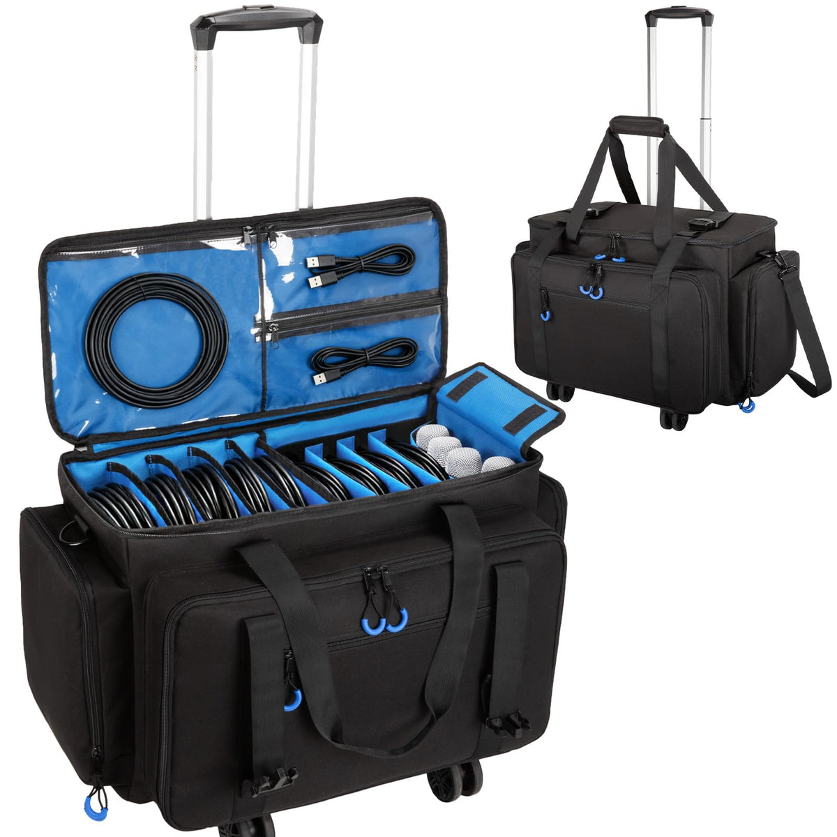 Large Dj Cable Bag with Detachable Dividers, Bottom Pad