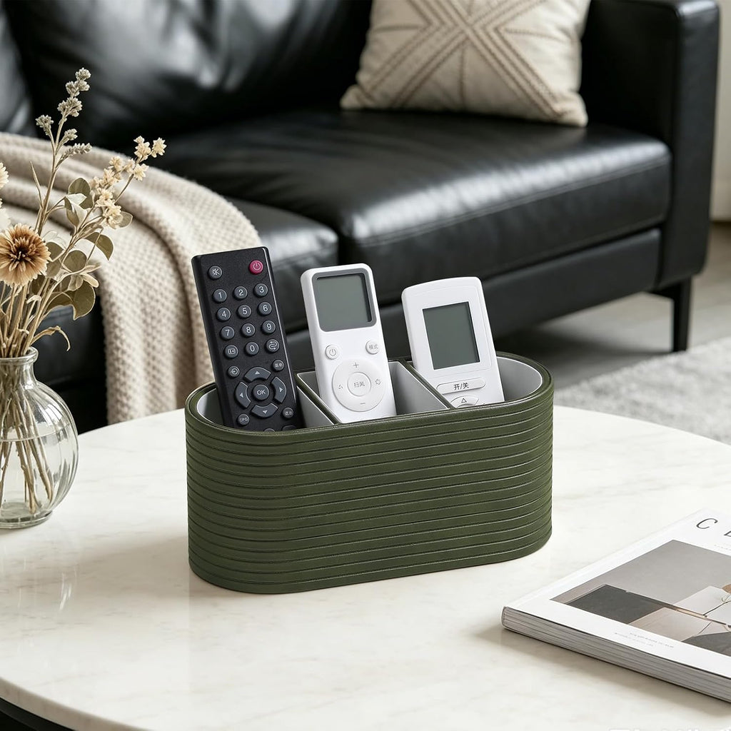 Oval Pen Holder for Desk, Remote Control Holder (Olive Green)