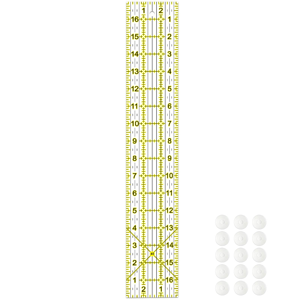 Acrylic Quilters Ruler,Sewing Ruler,3-Inch by 17-Inch, Non Slip Rings 15 Pieces for Quilting and Sewing (Clear)