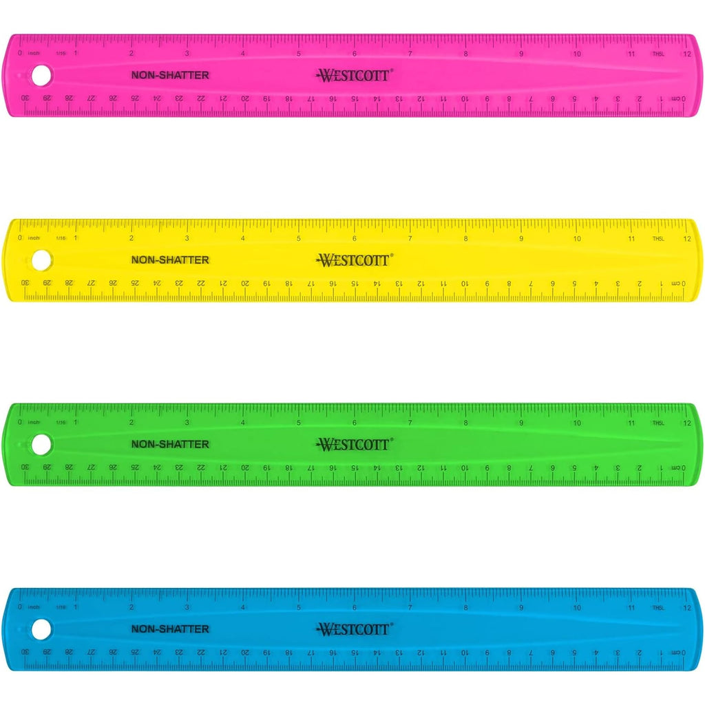 Westcott Shatterproof Ruler, Assorted Translucent Colors, 12" (Pack of 3)