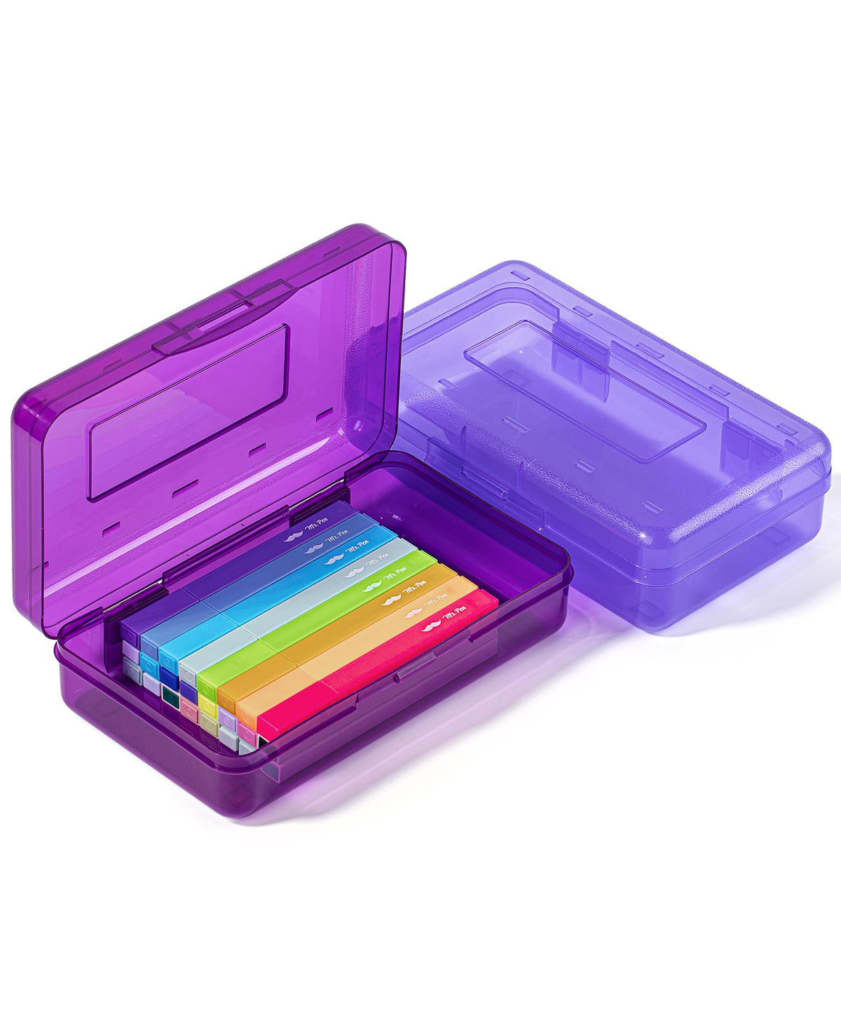Mr. Pen- Plastic Pencil Case Box, 2 Pack, Large Crayon Marker Pen Organizer