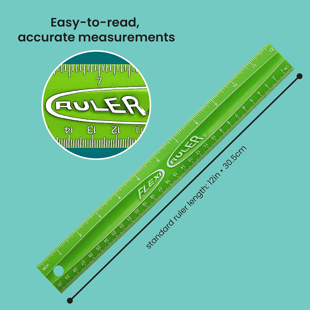 It's Academic Flexi Rulers, 12-inch Flexible Non-Breakable Ruler, 12-Pack, Assorted