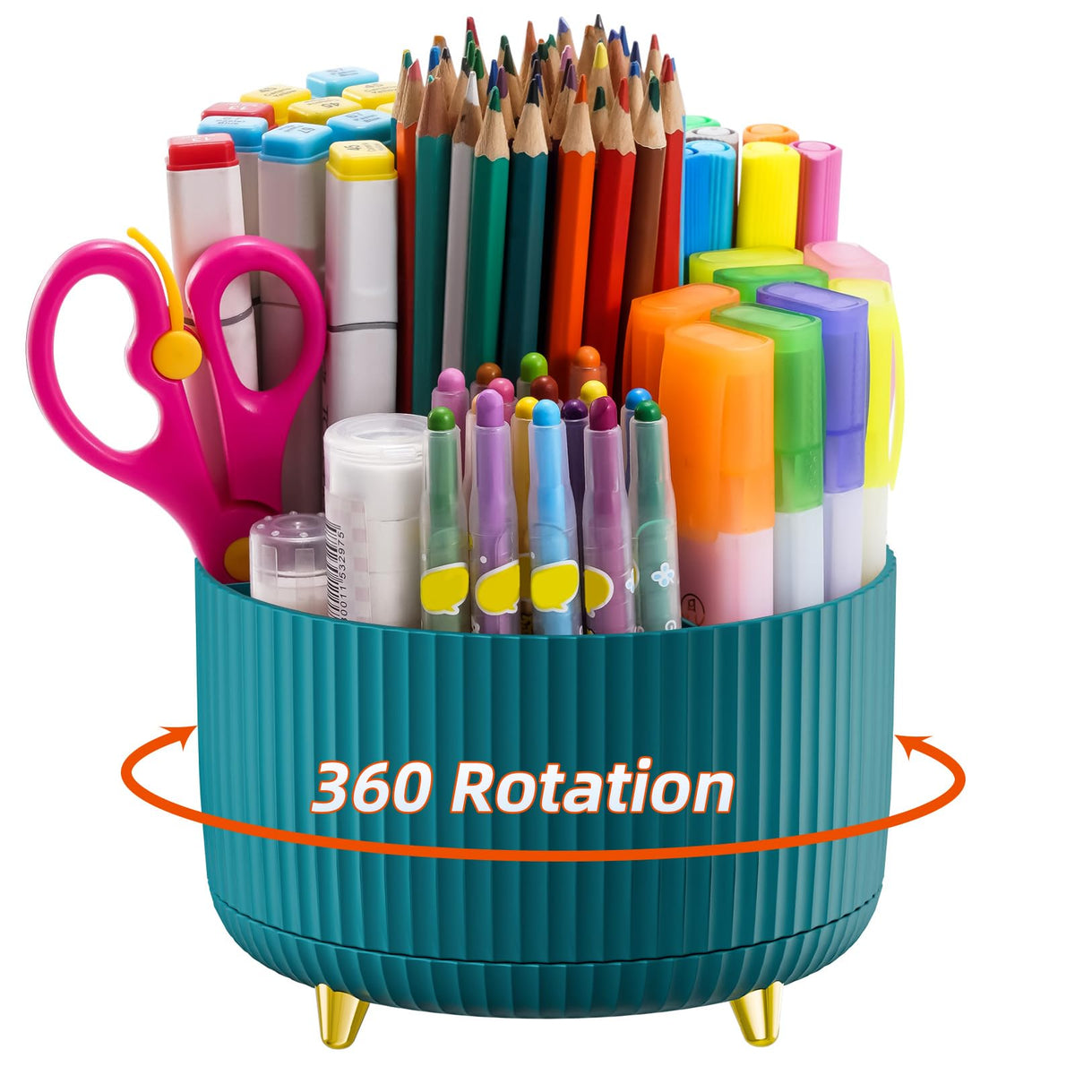 Marbrasse Desk Organizer, 360-Degree Rotating Pen Holder, Desk Organizers and Accessories with 5 Compartments Pencil Holder, Art Supply Storage Box Caddy for Office, Home (Black)