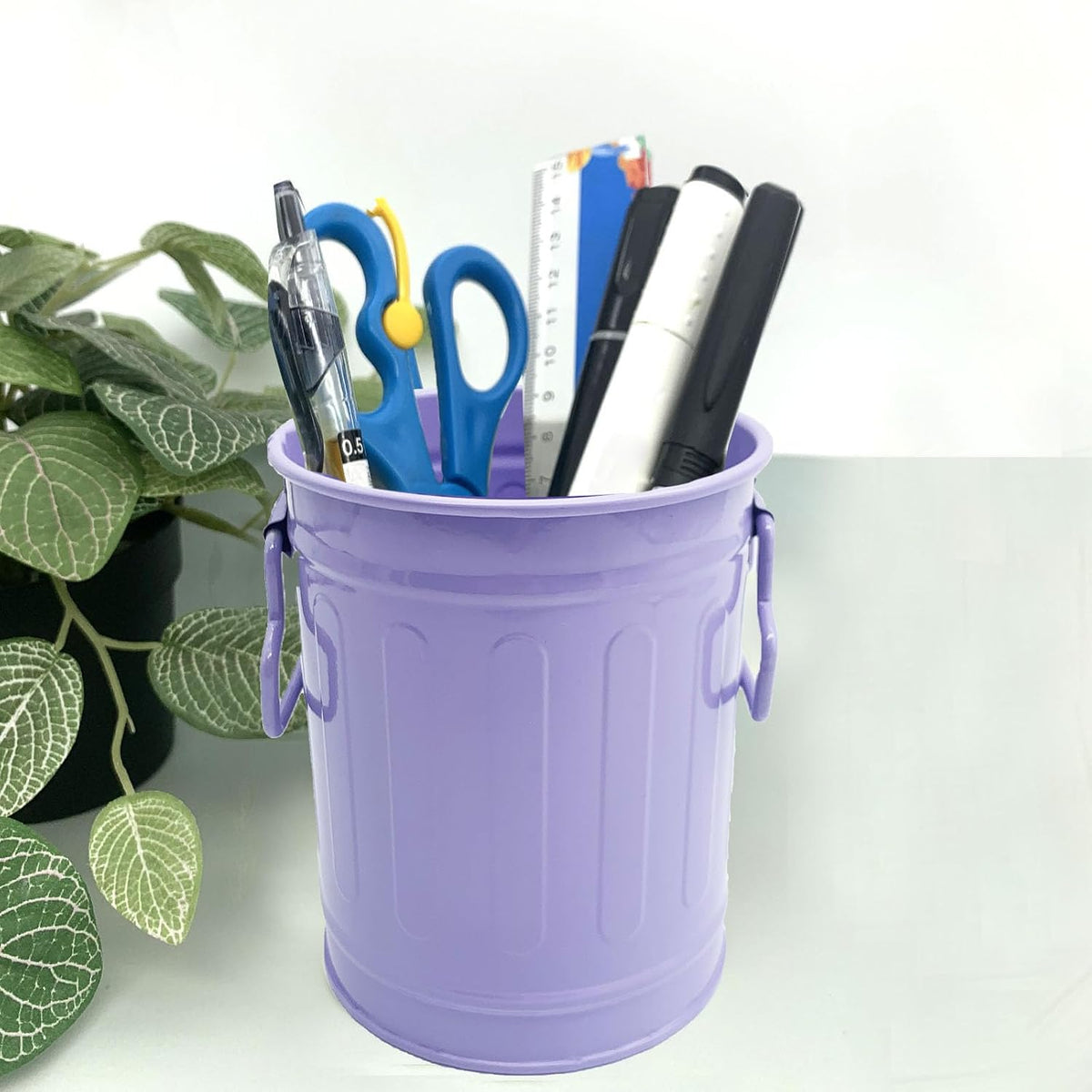 Desk Pen Holder, Metal Pencil Holder for Desk, Desk Organizer with Handle, Makeup Brush Holders, Pencil Cup, Desktop Storage Organizer for Office, School, Home (Purple)
