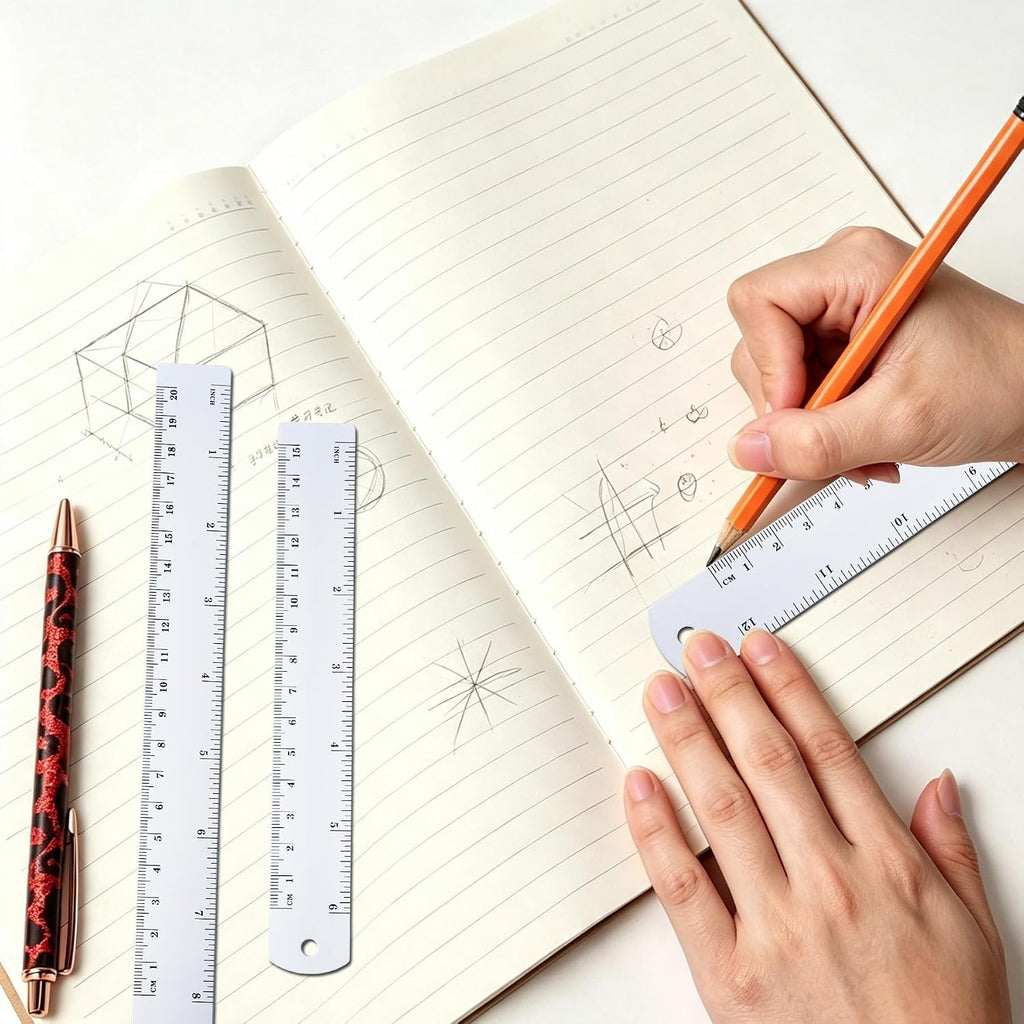 Unjoo Stainless Steel Ruler 4-Pack, 6", 8", 12",16" (15cm,20cm,30cm,40cm)