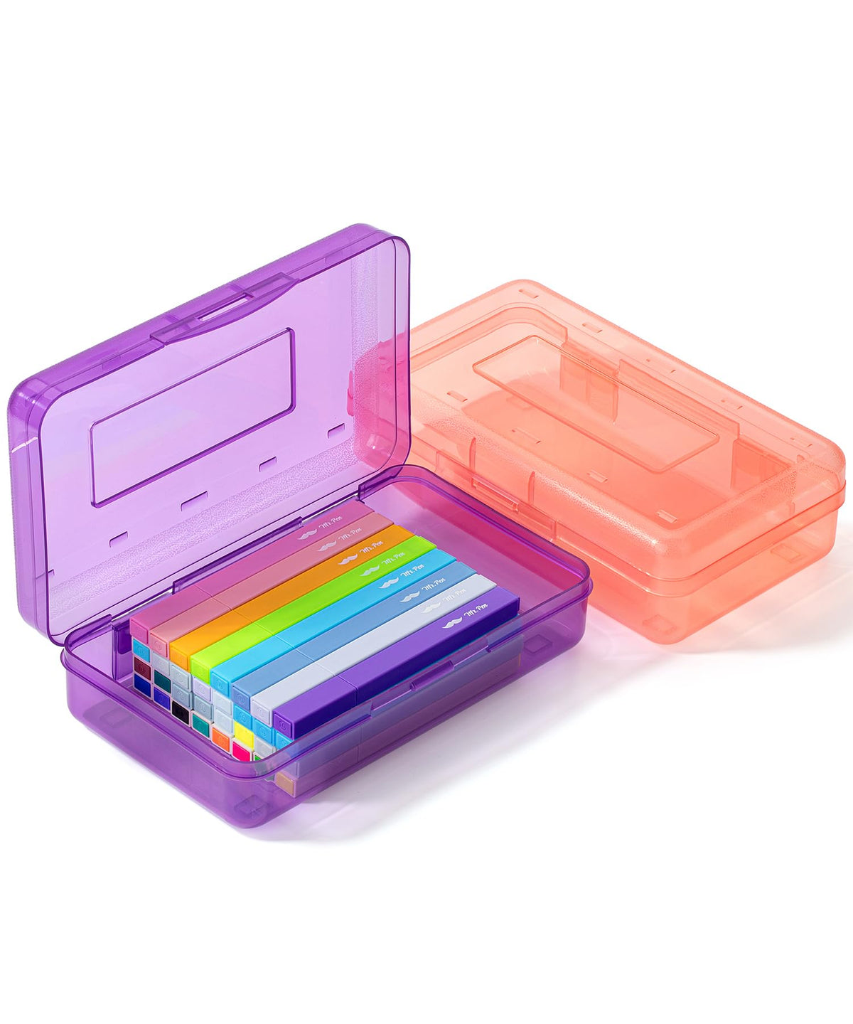 Mr. Pen- Plastic Pencil Case Box, 2 Pack, Large Crayon Marker Pen Organizer
