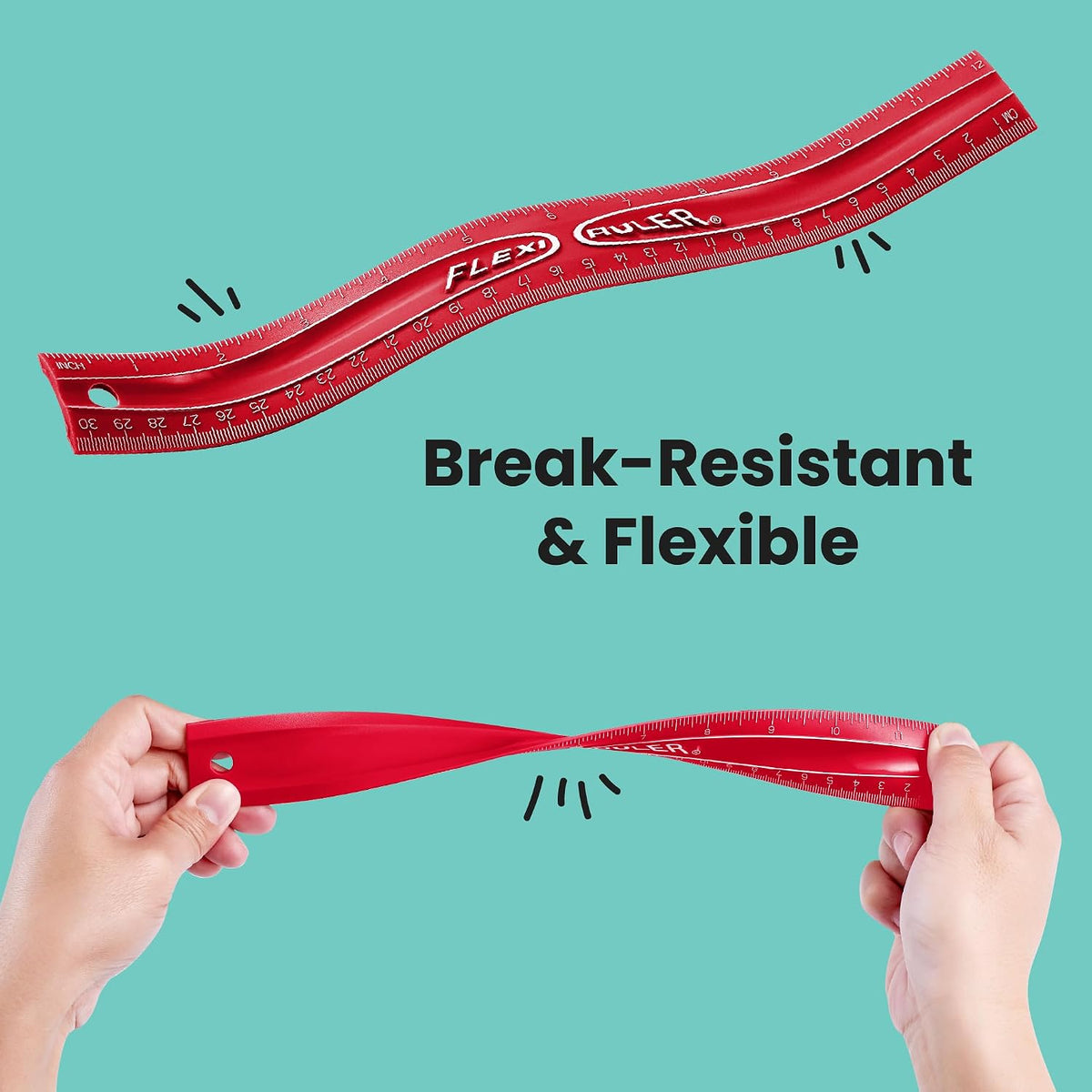 It's Academic Flexi Rulers, 12-inch Flexible Non-Breakable Ruler, 12-Pack, Assorted
