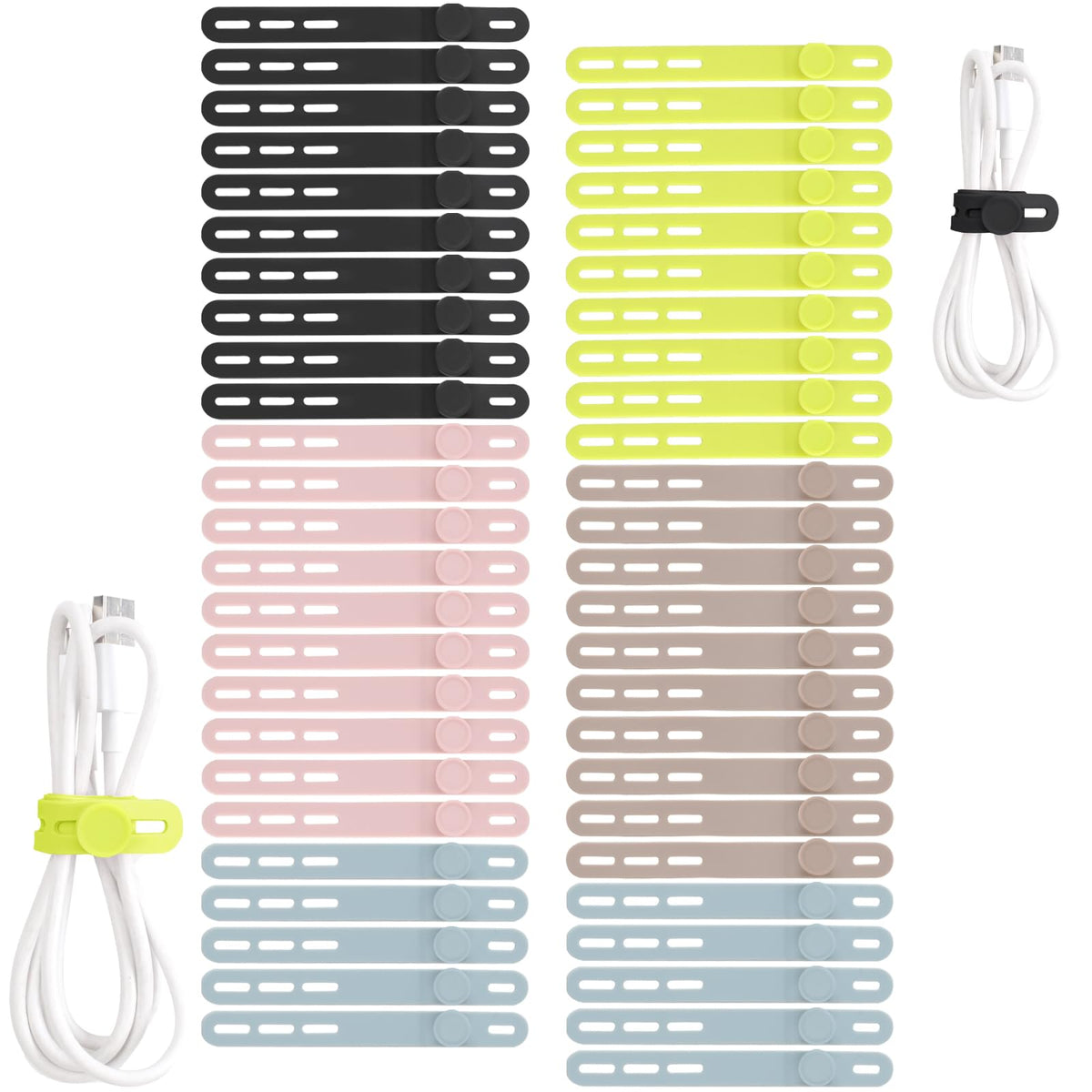 Oligei 25 Pcs Silicone Cable Ties, Cable Ties Reusable, High Elasticity Cord Wraps for Electrical Cords, Cord Organizer for Earphone, Phone Charger(Colorful)