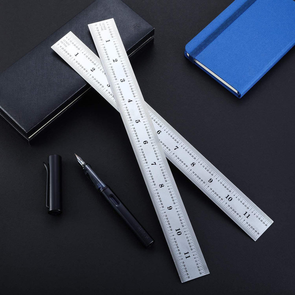 2 Pack Stainless Steel Ruler Machinist Engineer Metric Ruler with Markings 1/8, 1/16, 1/32, 1/64 Inch for Engineering, School, Office, Architect, and Drawing