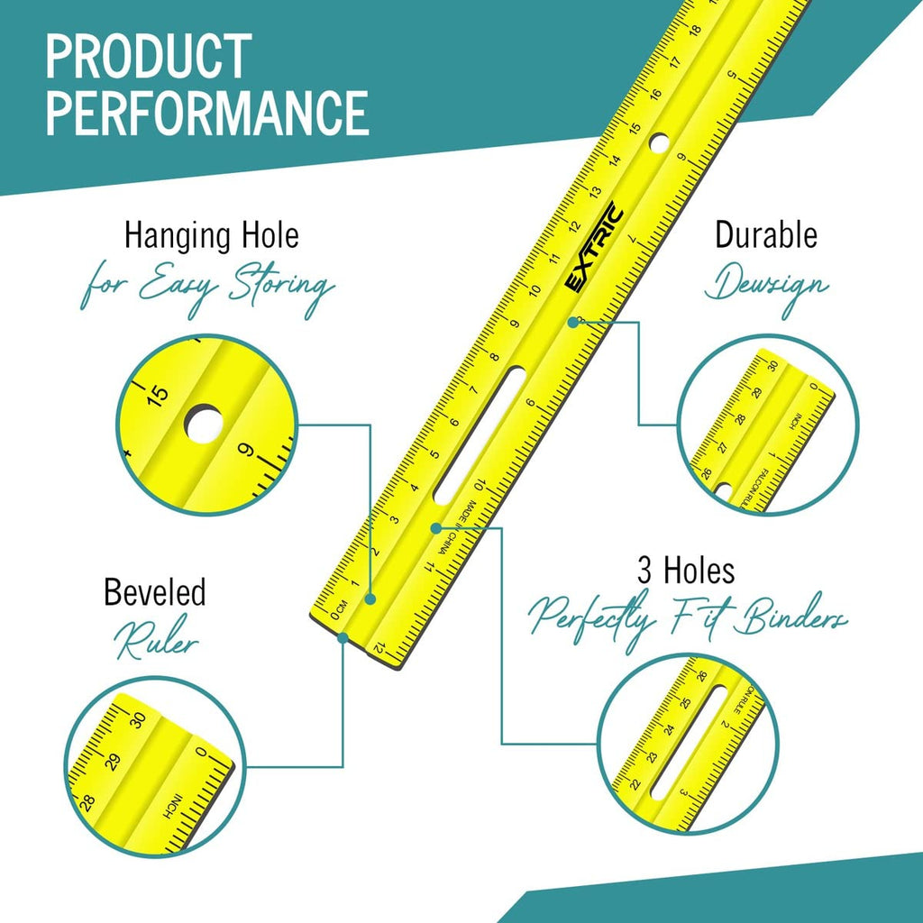 EXTRIC Ruler 12 Inch Clear Plastic Rulers 6 PK Classroom Set Metric Inch