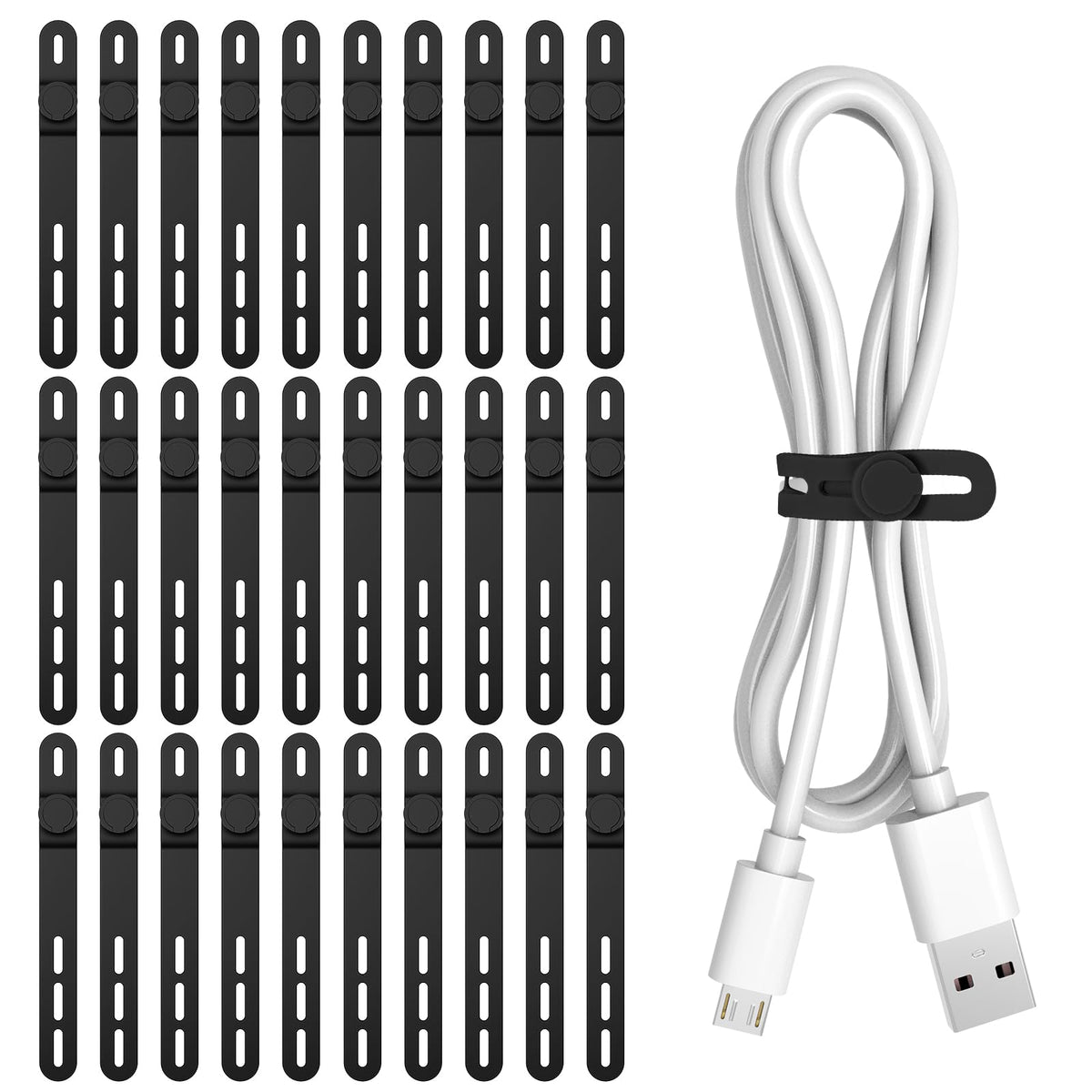 Donruby 24Pcs Silicone Cable Ties, Reusable Cord Organizer Straps, 4 Colors