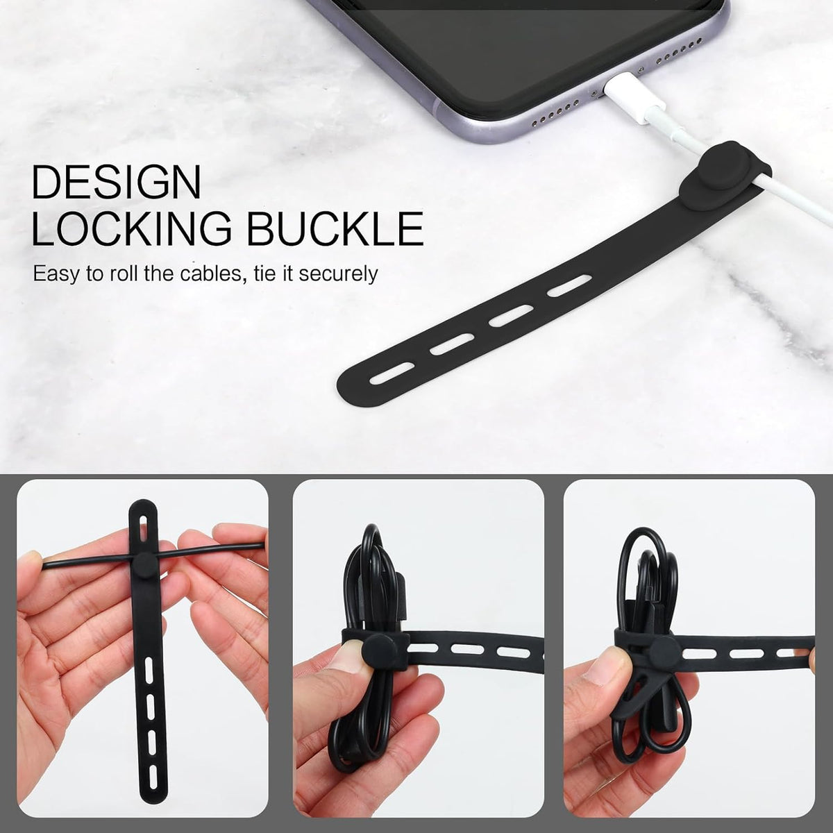 Donruby 24Pcs Silicone Cable Ties, Reusable Cord Organizer Straps, 4 Colors