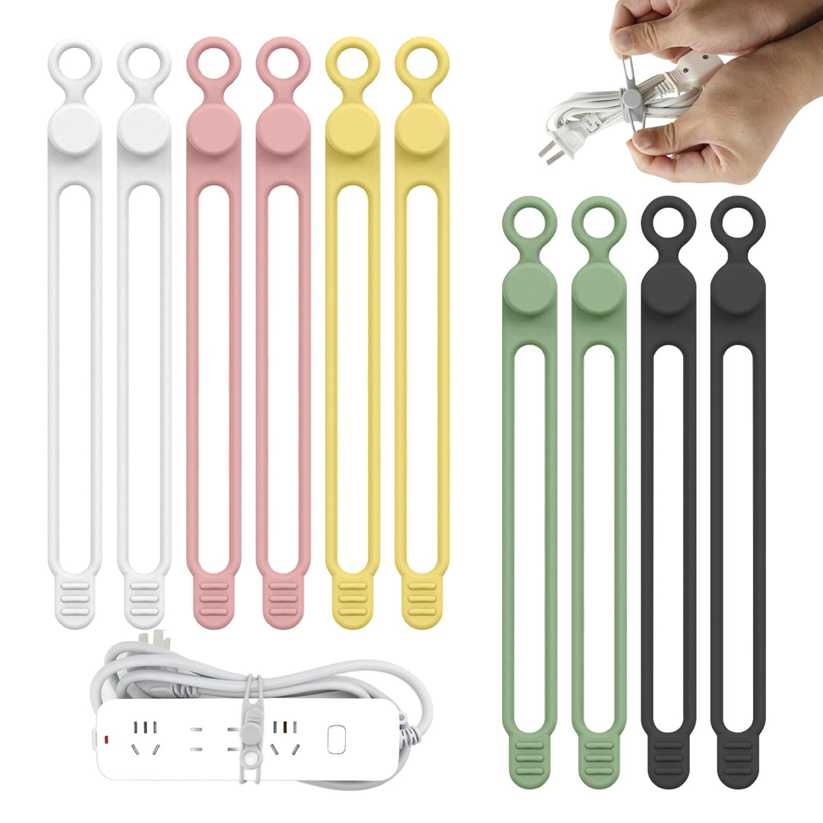 UMUST 20Pcs Silicone Cable Ties, Cable Management Cord Organizer Multicolor