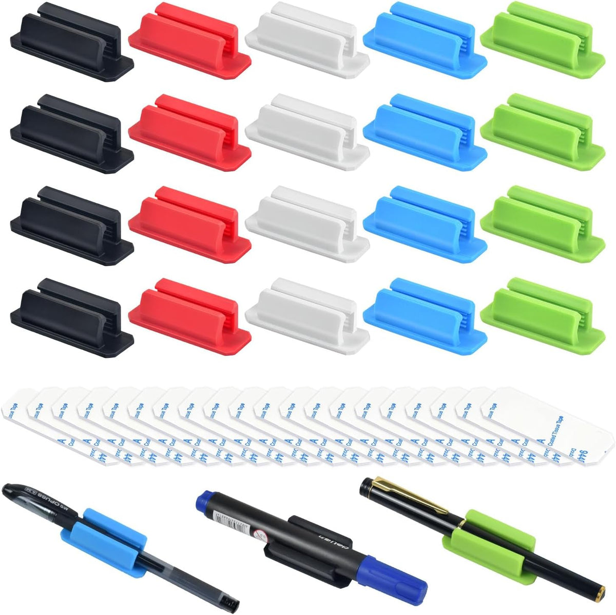 20 Pack Colorful Adhesive Silicone Pen Holders Pencil/Marker Clips For Desk