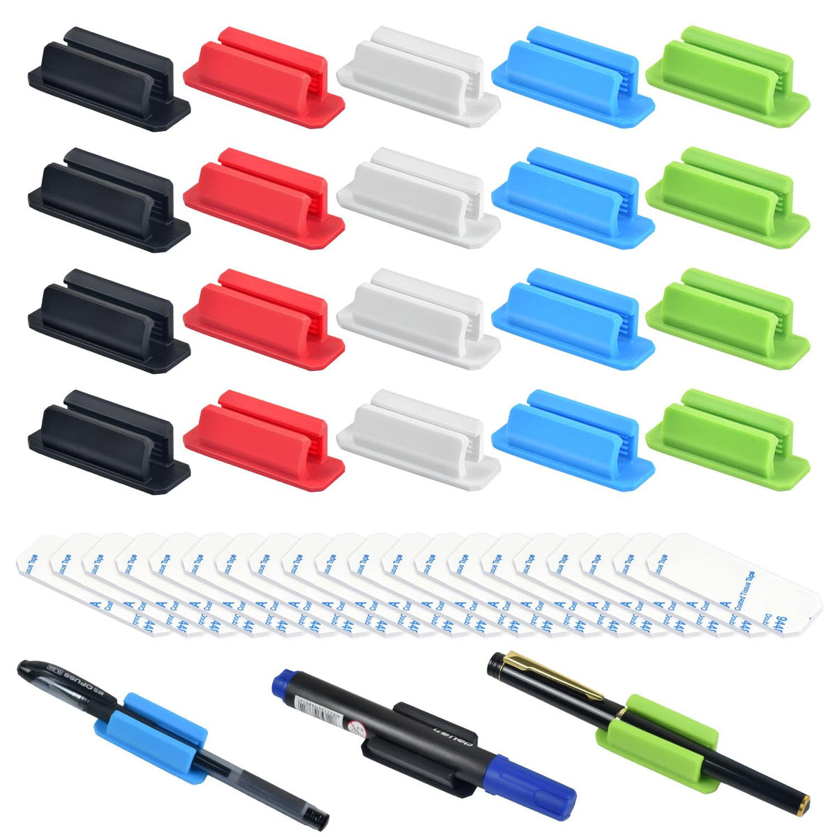 20 Pack Colorful Adhesive Silicone Pen Holders Pencil/Marker Clips For Desk